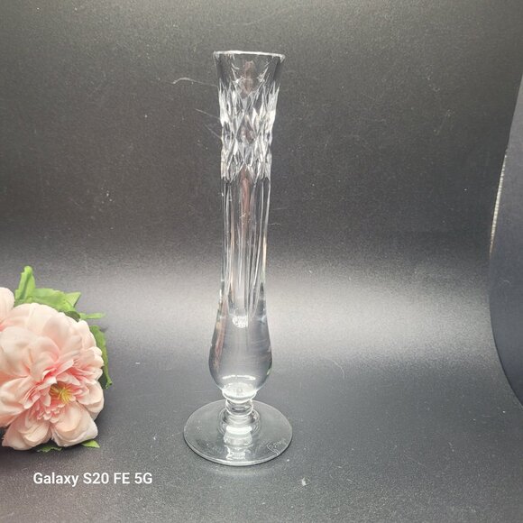 Vintage Royal Brierley Crystal Bud Vase Cut Glass Etched Footed Signed - Picture 11 of 11